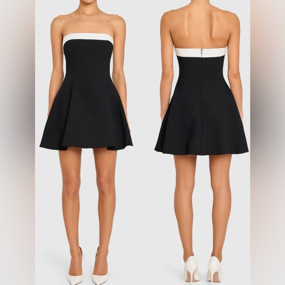 NEW AMANDA UPRICHARD Kerielle Strapless Mini dress Black Ivory SZ M - Picture 1 of 5